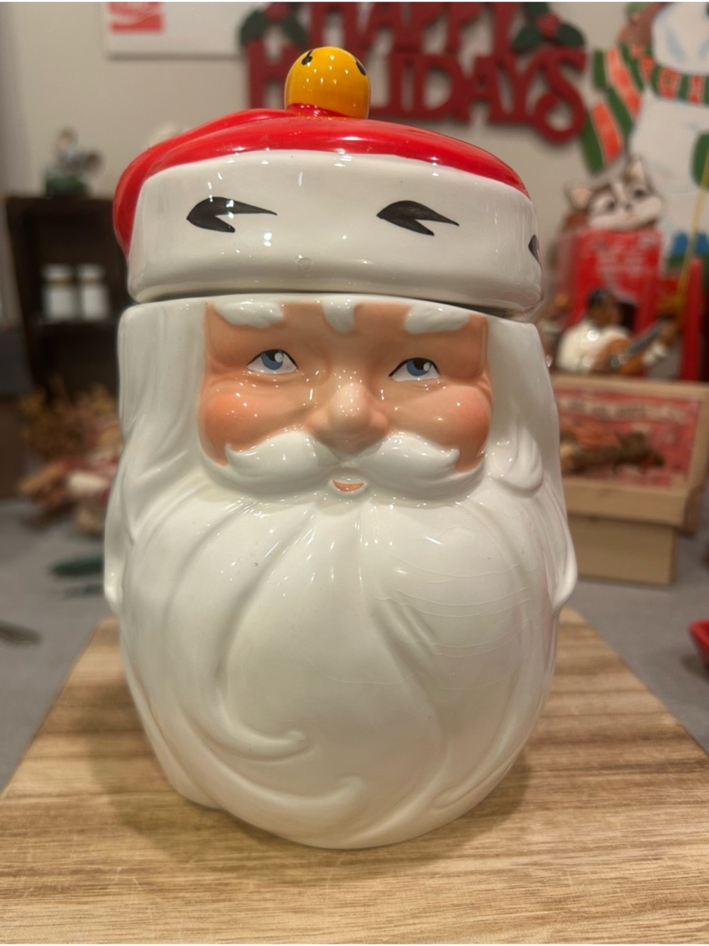 VTG Avon Ceramic Santa Candy Jar - Red Hat, White Beard 7.6”Tall